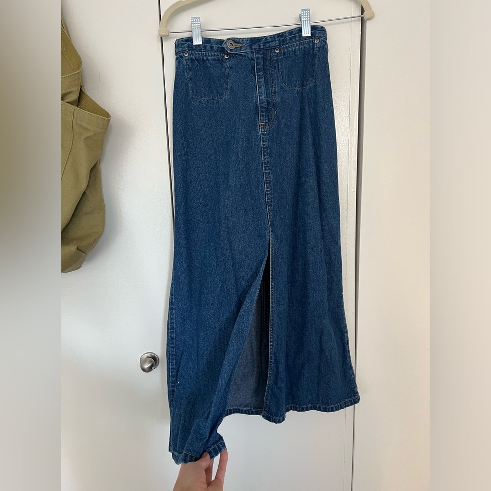 medium blue denim maxi skirt